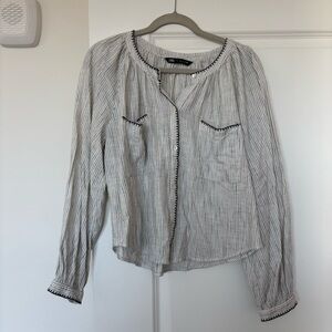 Zara Striped Blouse with Black Whipstitch Trim